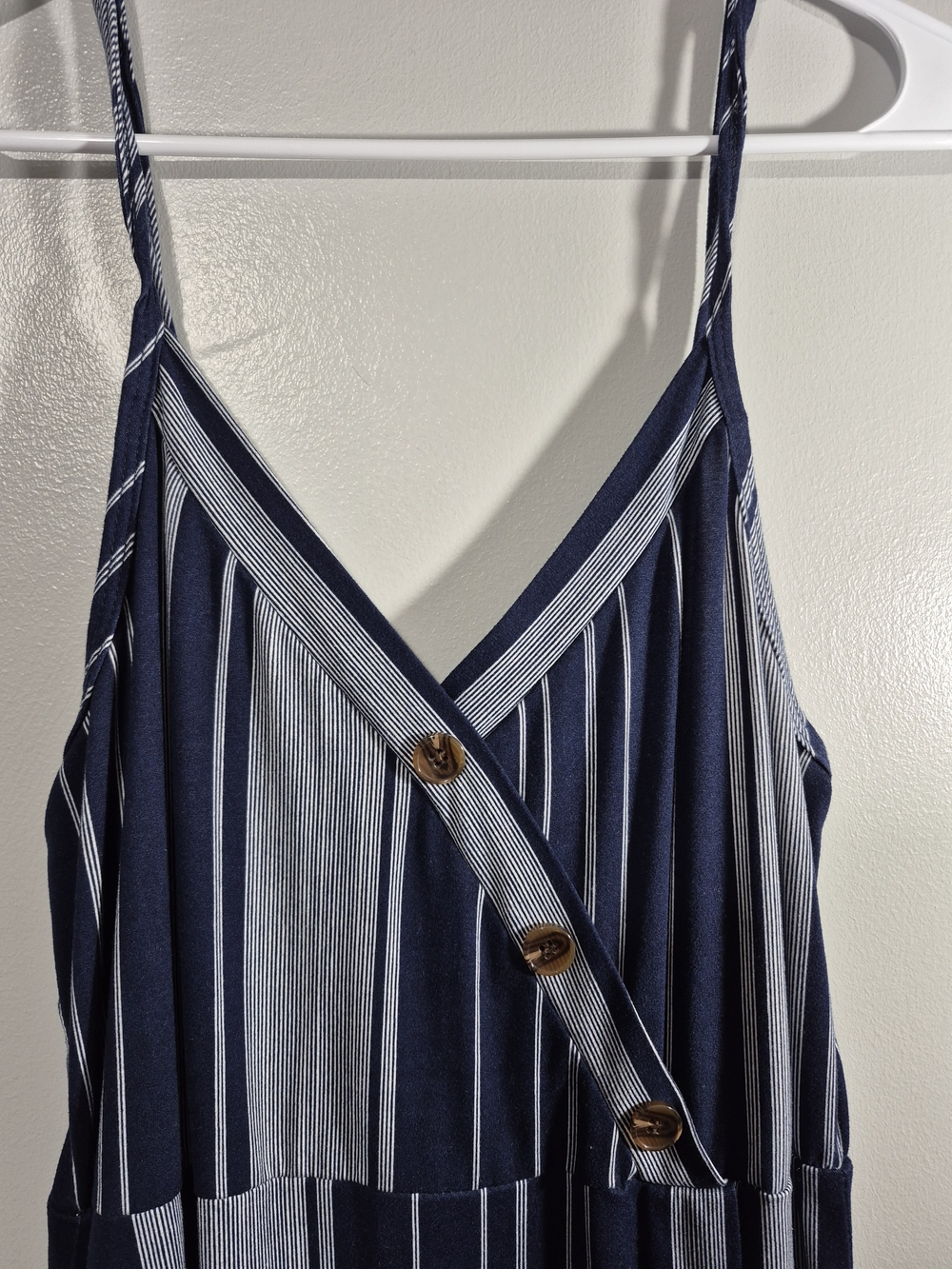 Gray And Navy Midi Dress Size Large Spaghetti Strap High Waist Side Slit - Picture 3 of 7